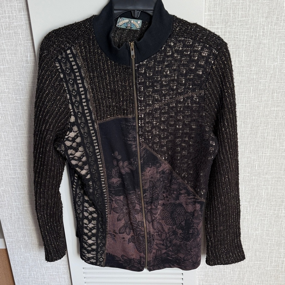 Vanilla Sugar Textured Black and Brown Bomber Jacket